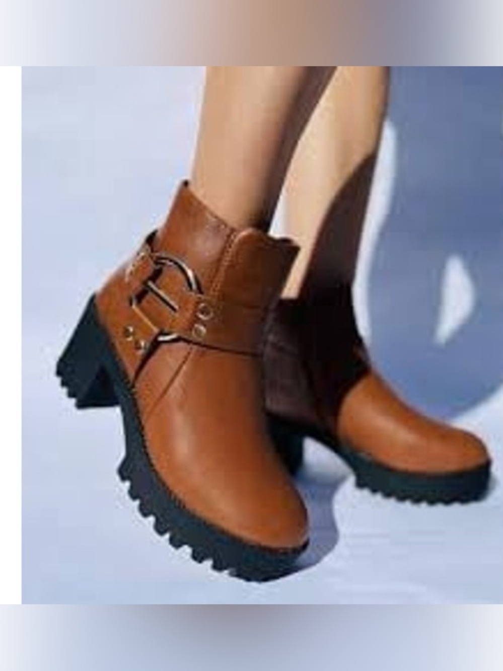Forever Link Women's Brown Chunky Heel Combat Ankle Boots Size 5